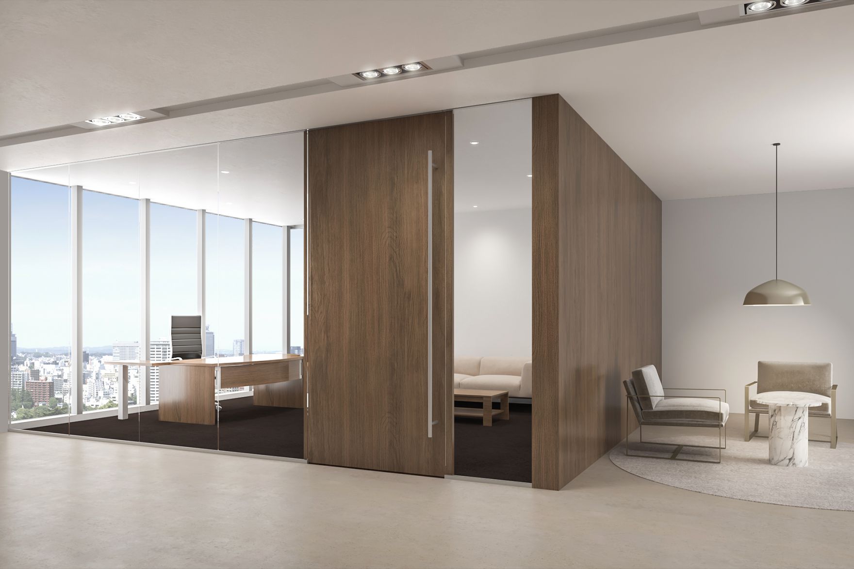 Corrdera de vidrio y puerta madera