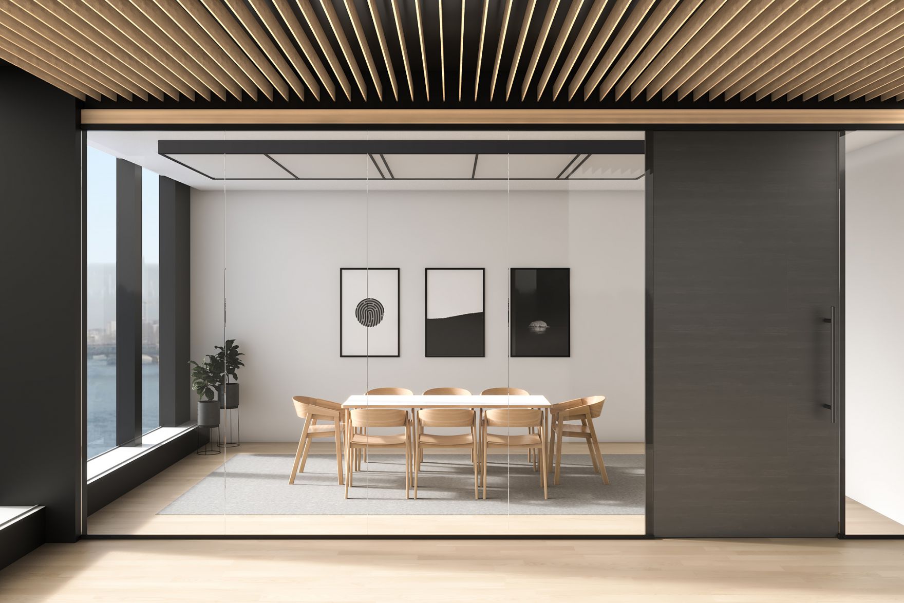 Corrdera de vidrio y puerta madera